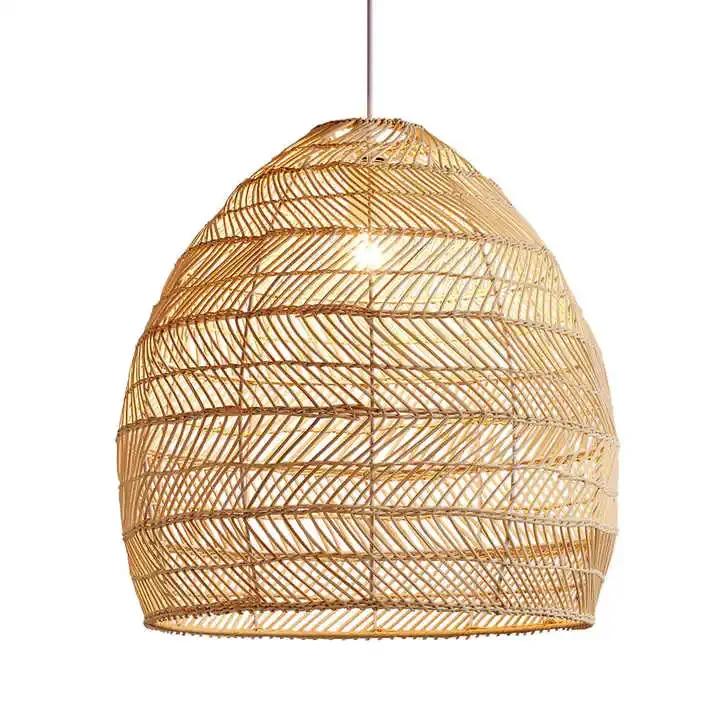 Natural Rattan Wicker Pendant Light Fictures Chinese Style Round Hanging Lamp Apply for Living Room Kitchen Decorative Lighting