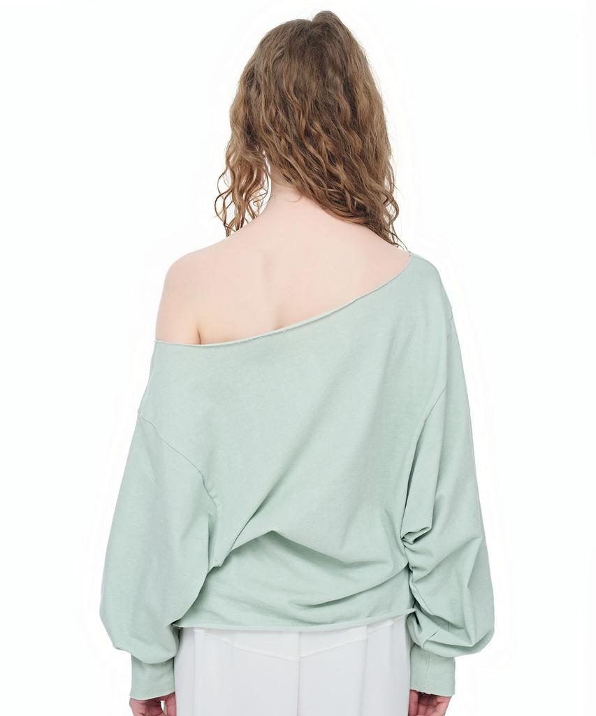 AEGO FREEDOM LAB Drape Tuck Off-Shoulder Top_Mint Green