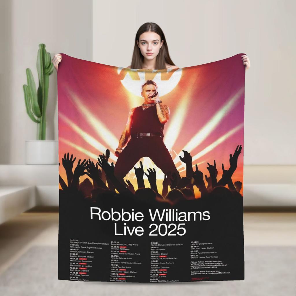 Robbie Williams Tour Flannel Blankets Soft Durable Throw Blanket for Bedroom Airplane Travel Aesthetic Bedspread Sofa Bed Cover