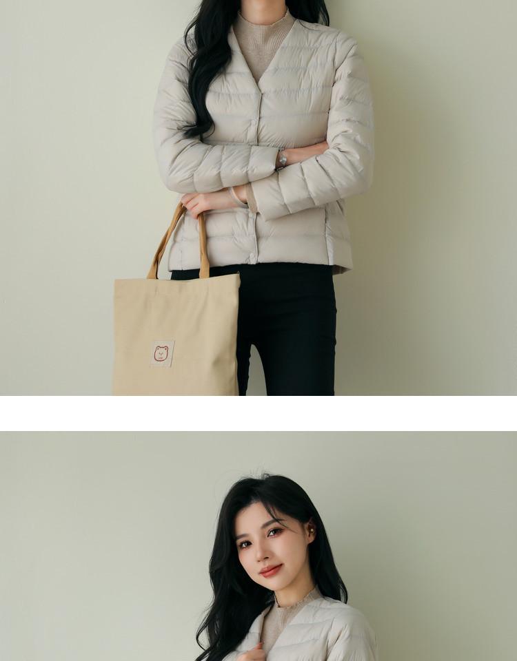 Women's Lightweight Pinghu White Duck Down Jacket, Collarless, Round Neck, Autumn/Winter Outerwear
