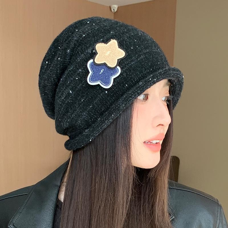 

Autumn and Winter New Star Sticker Warm Hat Women s Velvet Windproof Pullover Hat One Size
