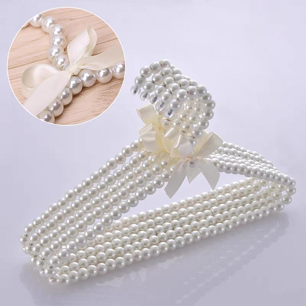 5PCS/SET Elegant Adult Pearl Bowknot Ribbon Dress Coat Hanger Wardrobe Closet Storage Rack Space Saving Clothing Organizer