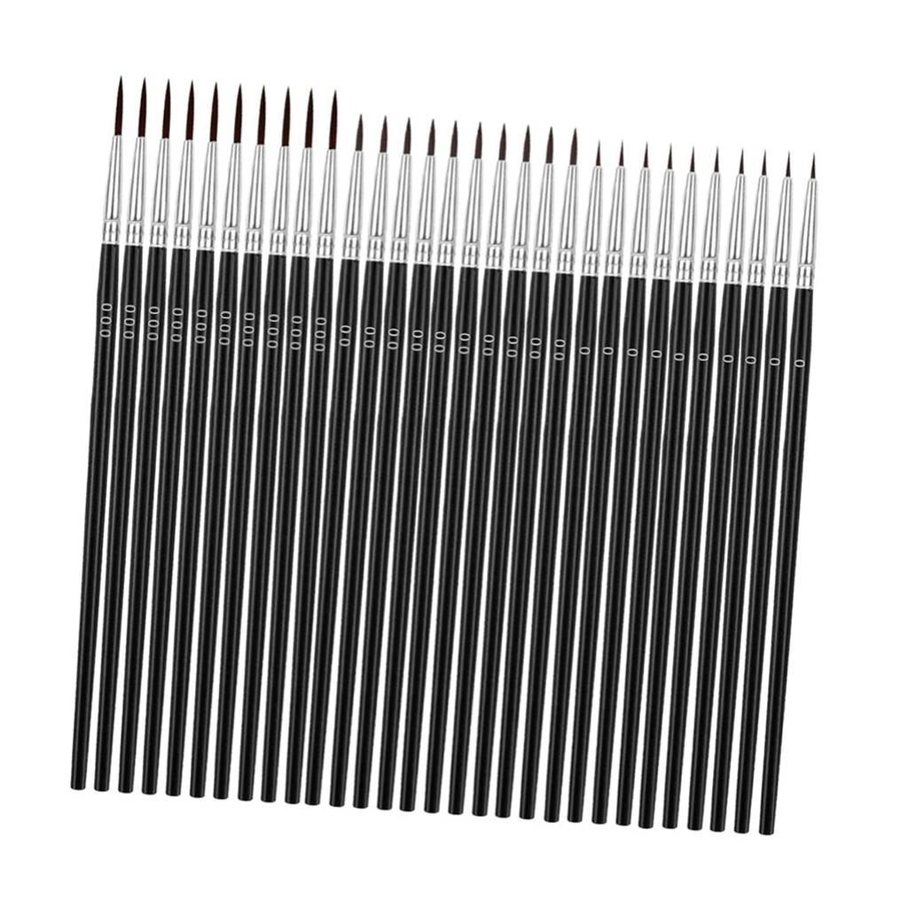 30 kusů Sada malých detailních štětců Dřevěná rukojeť Nylonové štětiny 3 velikosti Miniaturní jemné štětce pro malování obličeje