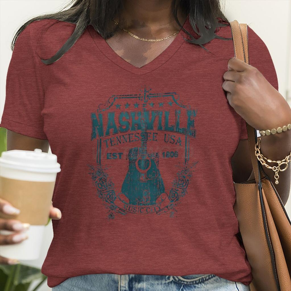 Music City Guitar Graphic T Shirts Women Vintage Country Top Music City & Star Design Clothes Country Music Lover Vintage Shirts