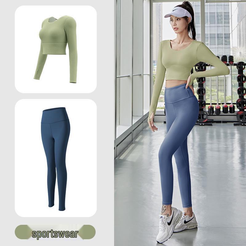 Autumn Quick-Dry Yoga Suit with Chest Pads - Seamless Slimming Long Sleeve Top for Women