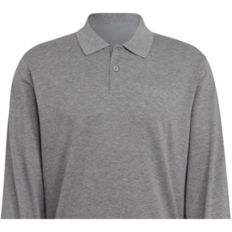 Y-3 FW21 Solid Color Logo Pullover Long Sleeve Polo Shirt Men Tops Gray GV4246