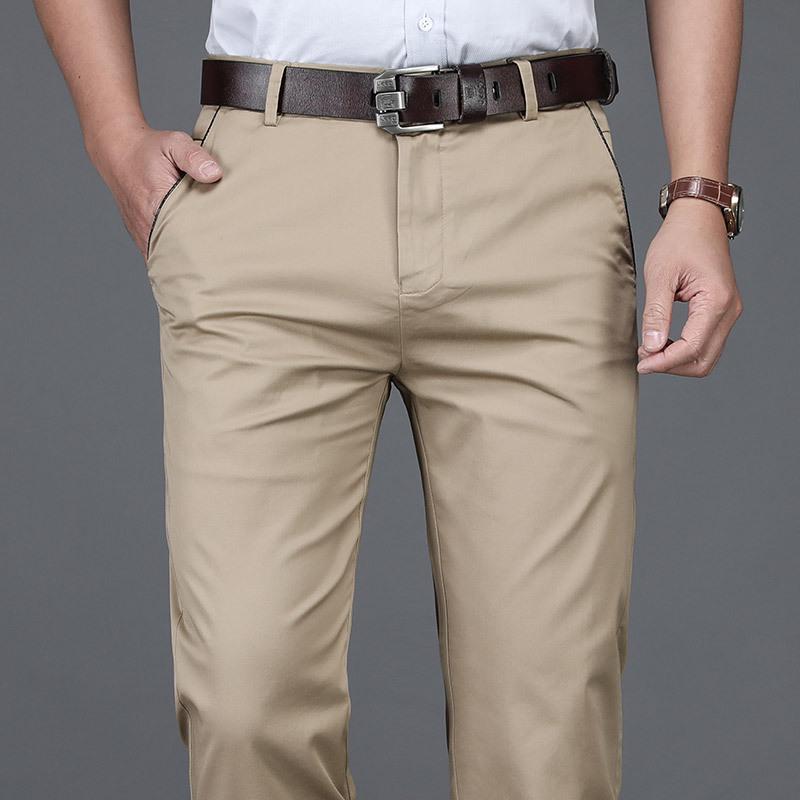 

Brand Men s High Waist Elastic Black Trousers - Pure Cotton, Non-Iron, Straight-Leg, Casual Business Wear for Autumn/Winter. 40 (Fits ~203 lbs)