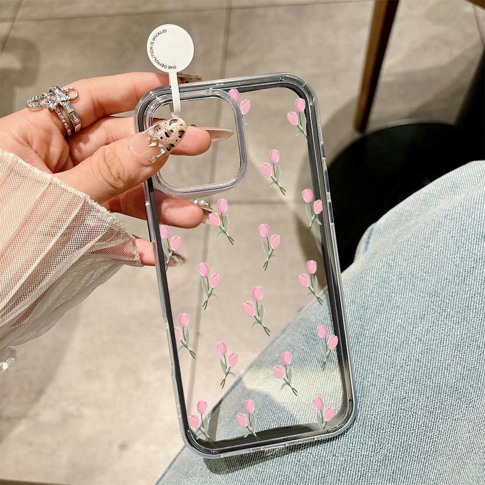 Transparent Flower Phone Case For iPhone 15 Pro Case iPhone 16 11 12 13 14 17 Pro Max 17 Air Soft Silicone Shockproof Cover