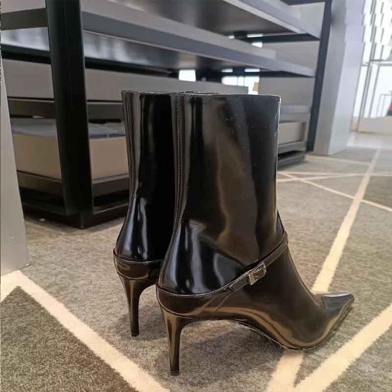Fashion Short Boots For Women, 2024 Autumn New Style, Side Zipper Short Boots, Leather Slim Women's Boots, Slim Heels, High-Heeled Boots