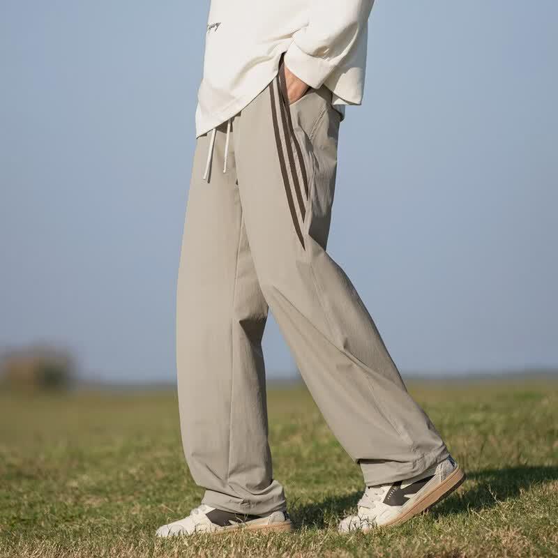 Yalu Men's Striped Elastic Casual Straight-Leg Pants