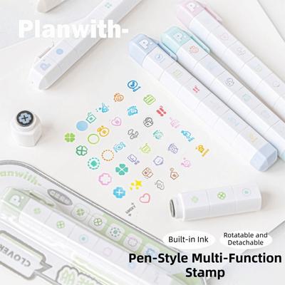 Cute Cartoon To Do List Journal Stamp Detachable Self-ink Seal Pen Portable 6 Patterns Diary Seal Kids Gift School Stationery