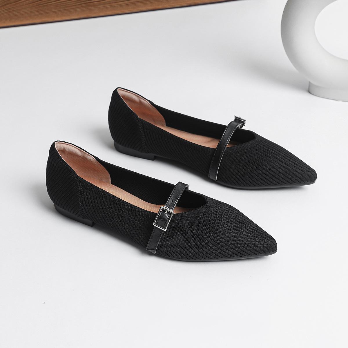 

Fashion Flat Shoes for Women s Spring and Autumn New Pointed Knitted Shallow Mouth Casual Flat Casual Plus Size Women s Shoes 42 43 35 чёрный