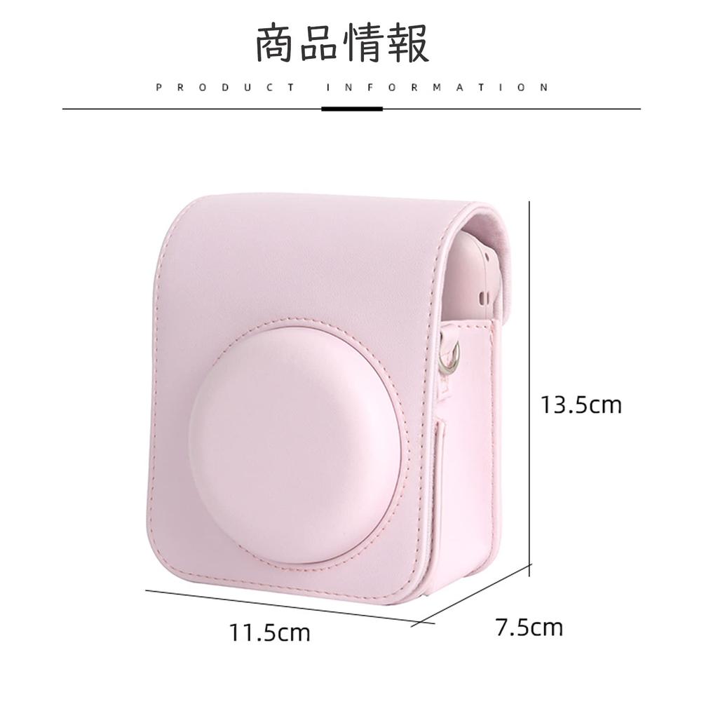 New Model Instax Mini 12 Case, Full Protection, Scratch Resistant, Portable, with Shoulder Strap, PU Leather (Pink)