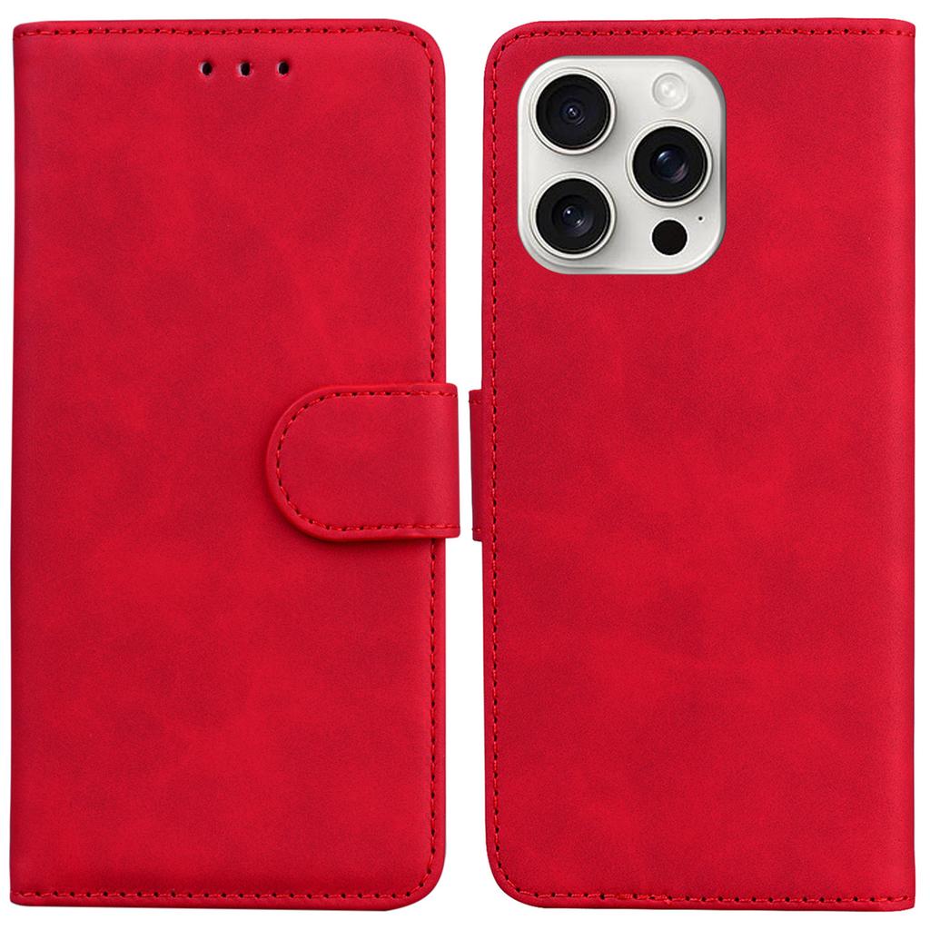 For iPhone 16 Pro Max Case Solid Color PU Leather Stand Phone Cover