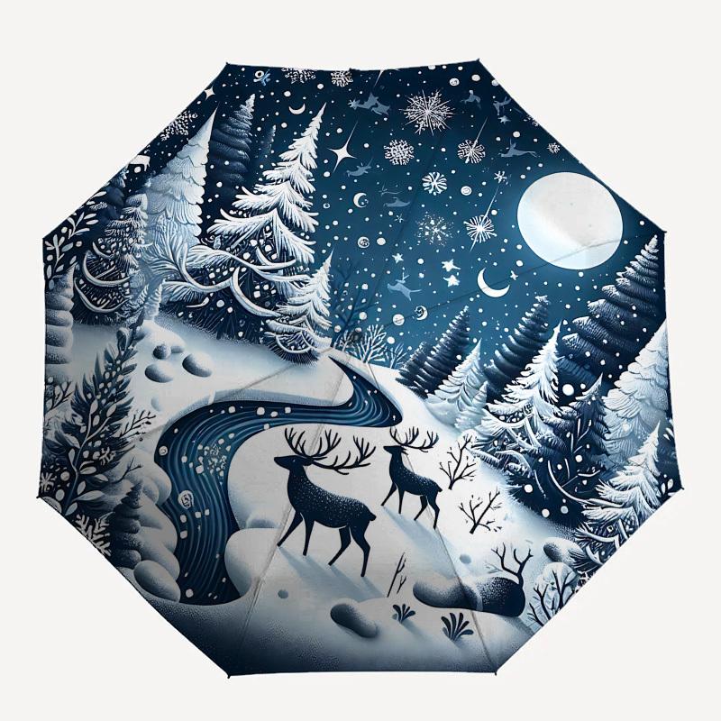 Winter Landscape,Snowy Scene Automatic Folding Umbrella Compact 8 rib Design,Unique Style,Suitable for Everyday Outdoor Use,Perfect Gi