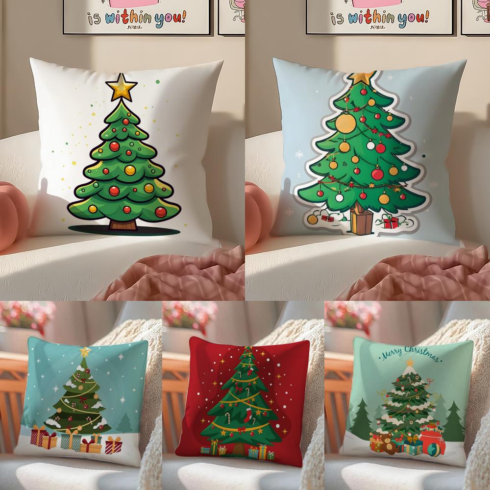 Christmas Tree Funy Abstract Art Cushion Cover Linen Pillowcase Cover Soft Decor for Sofa Home Room