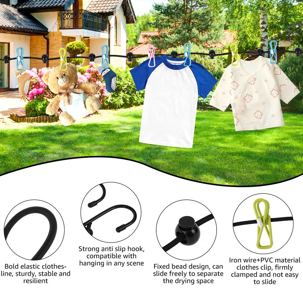 Portable Clothesline Outdoor Windproof Clothesline with Colorful Clips Travel Retractable Laundry Dryer Clothes Rope For Outdoor