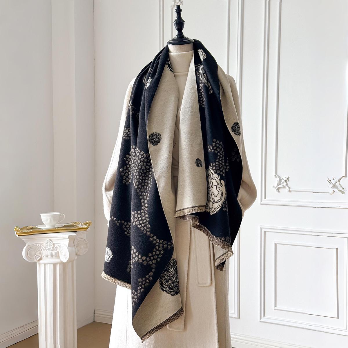 

Women S Winter Faux Cashmere Scarf Thick Warm Patterned Flower Animal Print Travel Blanket Fashion Luxurious Accessory