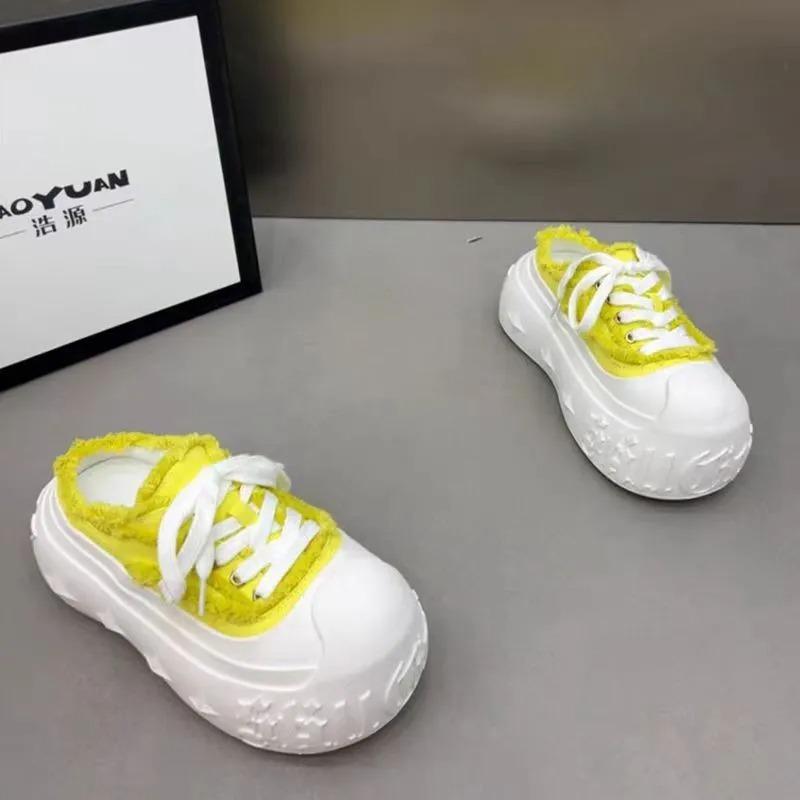 Casual Canvas Sports Shoes Women's Thick Bottom High Heel Slippers Outdoor Wear Rubber Sole Korean Style Flat Sandals
