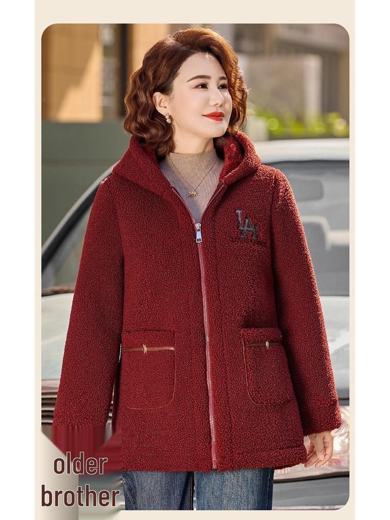Hooded Fleece-Lined Cotton Jacket for Middle-aged & Elderly Women - Stylish Winter Collection