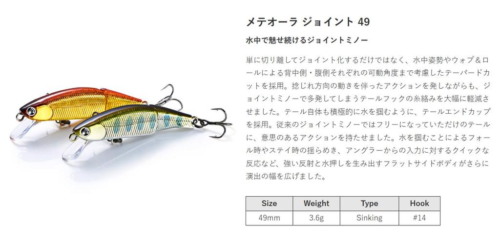 Jackson METEORA Joint 49 YGWA Yugen Wakasagi Sinking Minnow Lure 49mm 3.6g