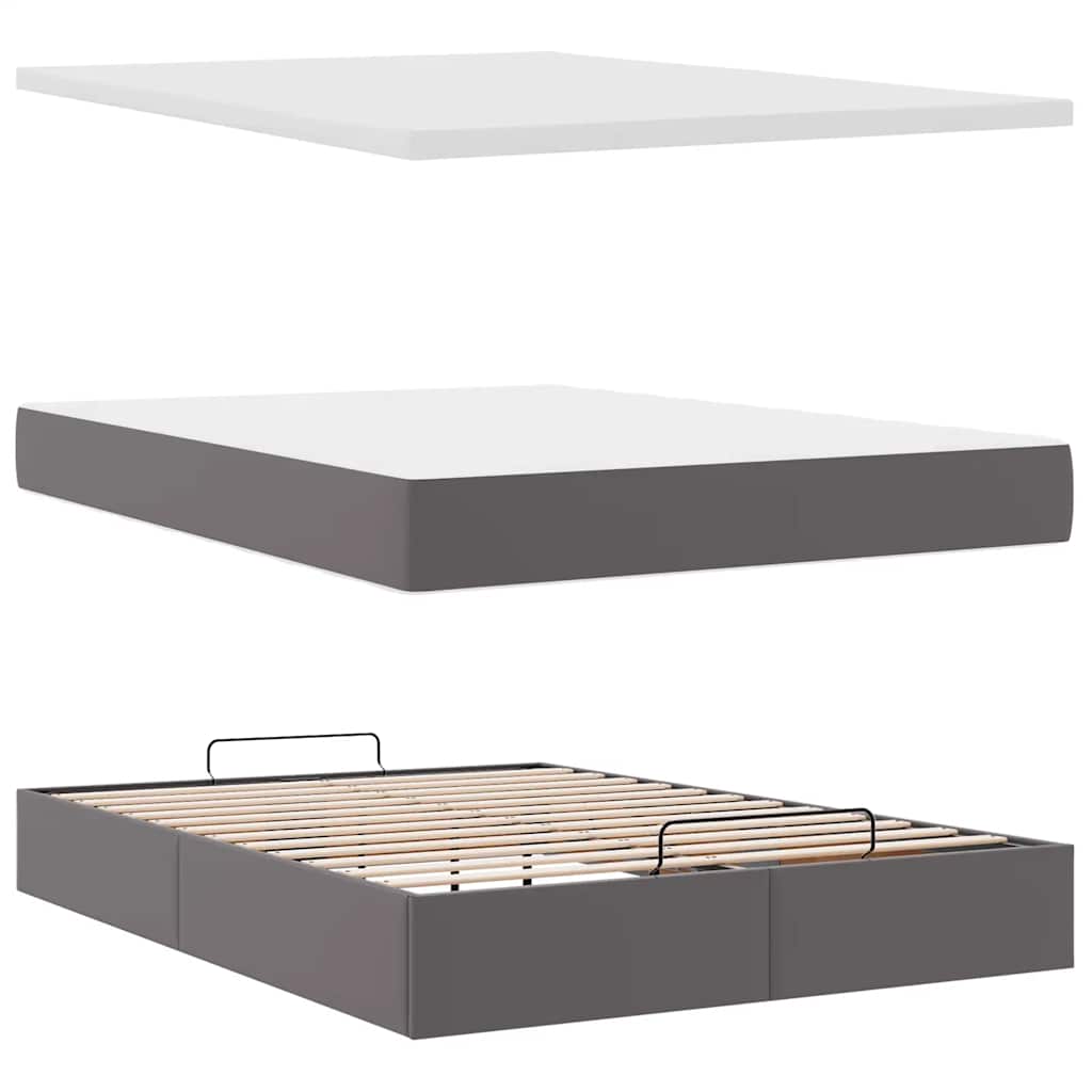Ottoman Bed with Mattress Gray 140x190 Cm Faux Leather