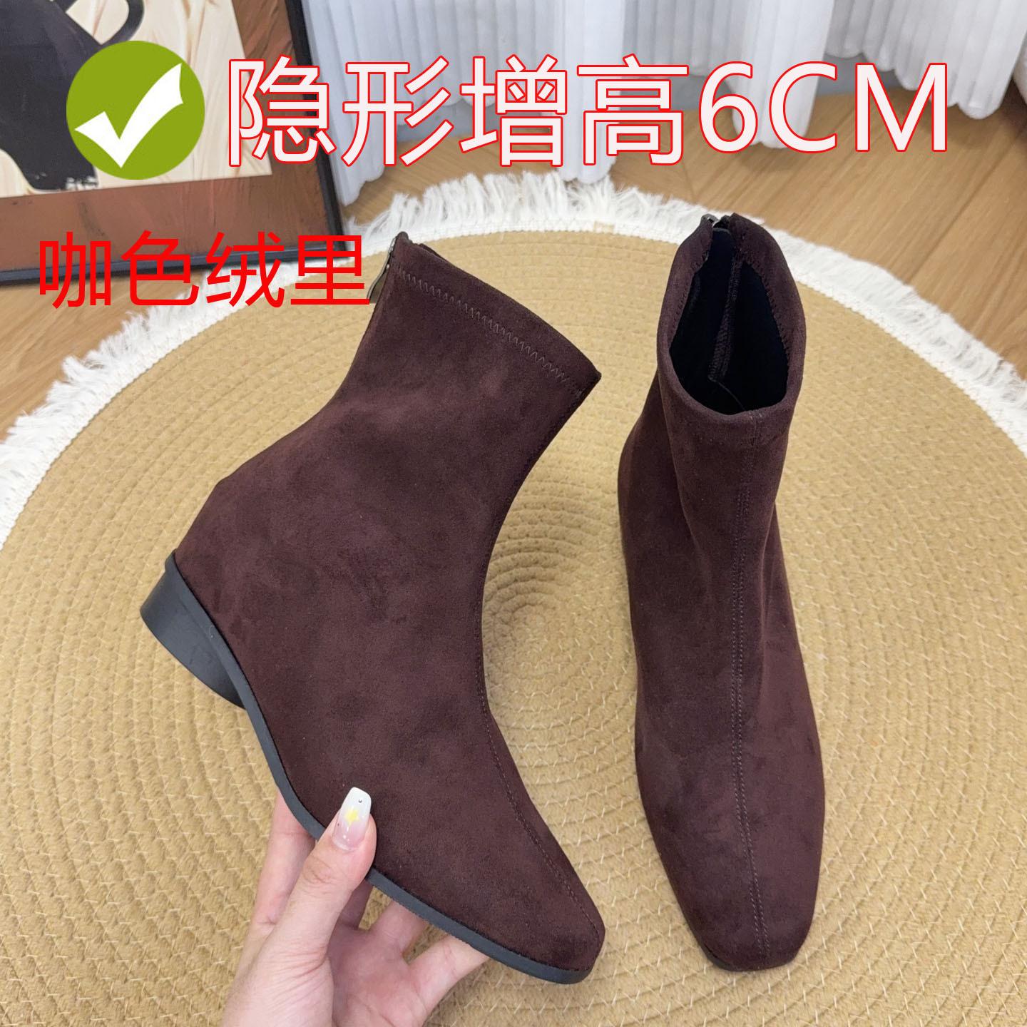 

Версия из коровьей кожи~ Кожаные ботильоны на толстом каблуке с внутренней платформой 6 см, женские ретро-бархатные ботильоны Maillard 39