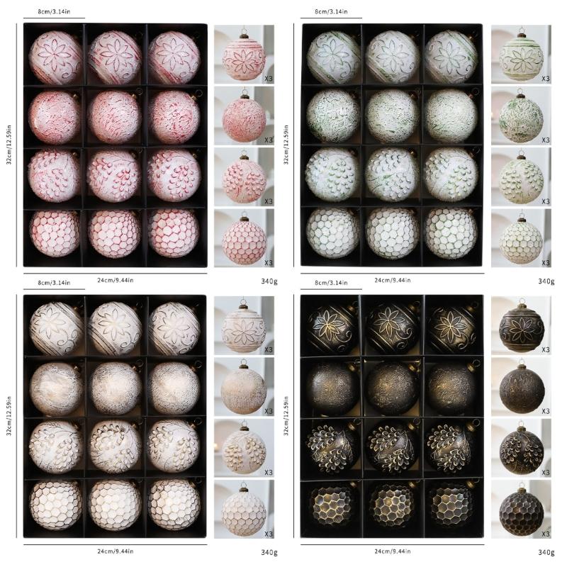 12Pcs Christmas Baubles Ball Ornament 8cm for Wedding Winter Holiday Party Decoration Christmas Tree Hanging Ornament