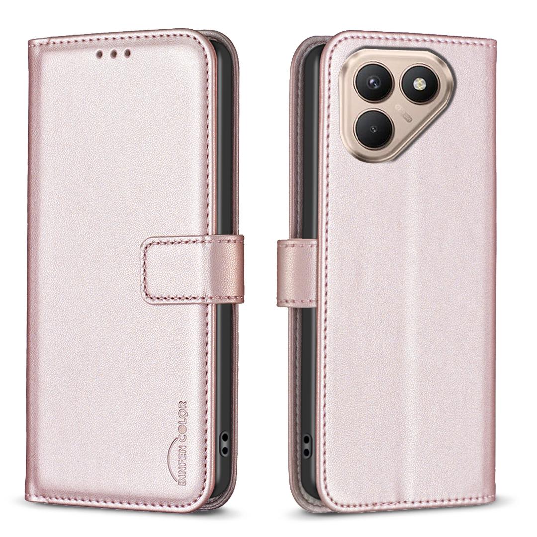 

For TECNO Pova 7 Ultra 5G Phone Case BINFEN COLOR BF17 Wallet Folio Flip Leather Cover Rose Gold