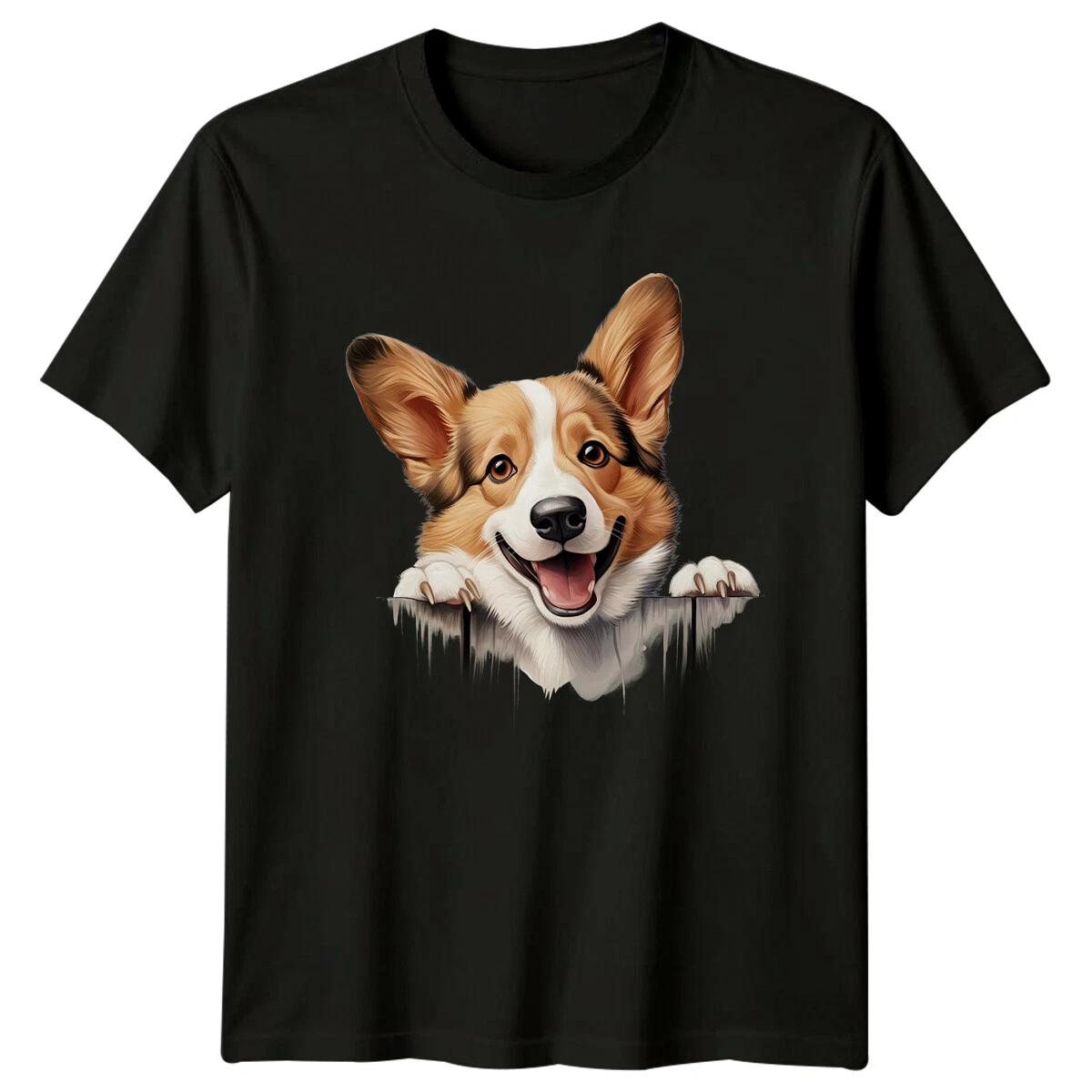 Cute Corgi Dog Breed Peeking T-Shirt, Happy Dog Pet Lover Tee XL
