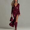 Women's Deep V-Neck Wrap Maxi Dress with High Slit and Tie Waist Slim Fit Evening Gown for Party