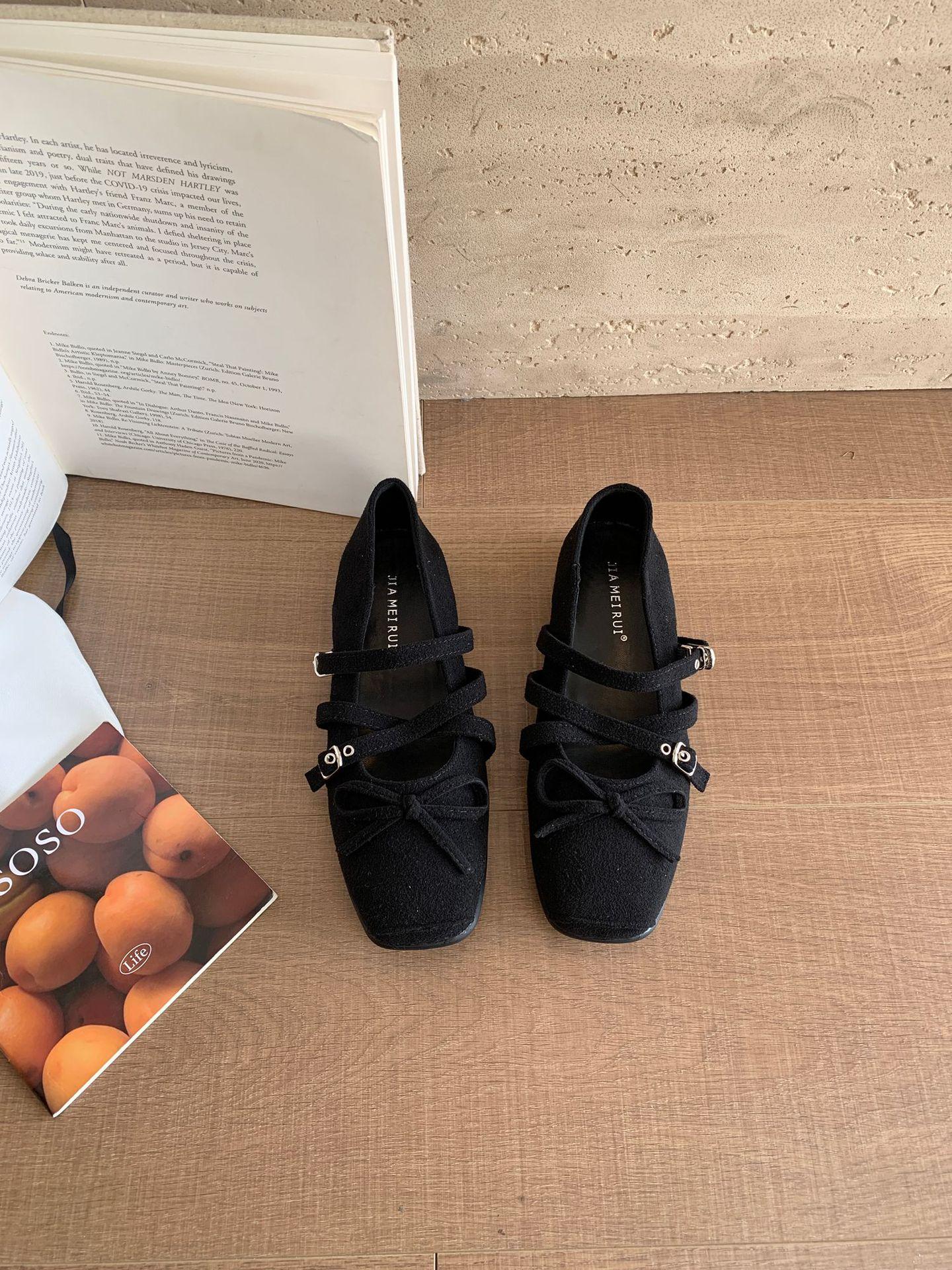 

Retro Style Square Toe Mary Jane Leather Ballet Flats - Low Heel, Comfy Women s Evening Shoes 2025 39