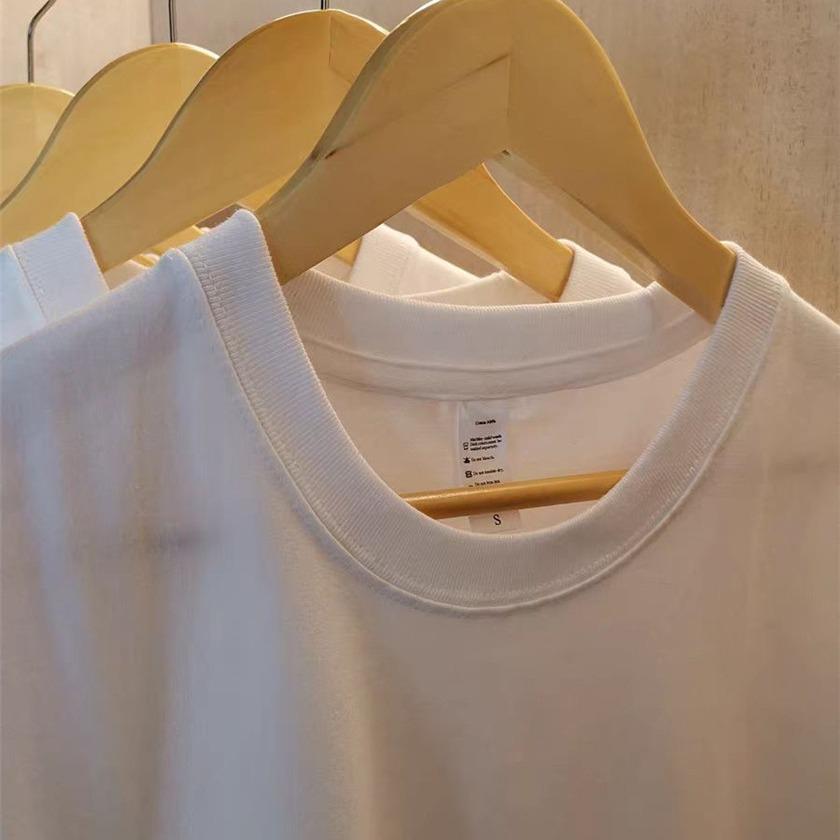 Unisex Heavyweight Cotton Short-Sleeve T-Shirt, Solid Colors - White Base Layer, Black Half-Sleeve Top