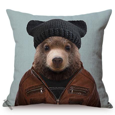 Nordic Animal Portrait Art Sofa Decorative Pillow Case Funky Cow Bear Rabbit Elephant Wear Clothes Style Cushion Cover Cojines