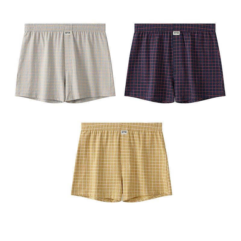 Huajielong Men's Plaid Cotton Boxer Briefs - Loose, Thin & Breathable