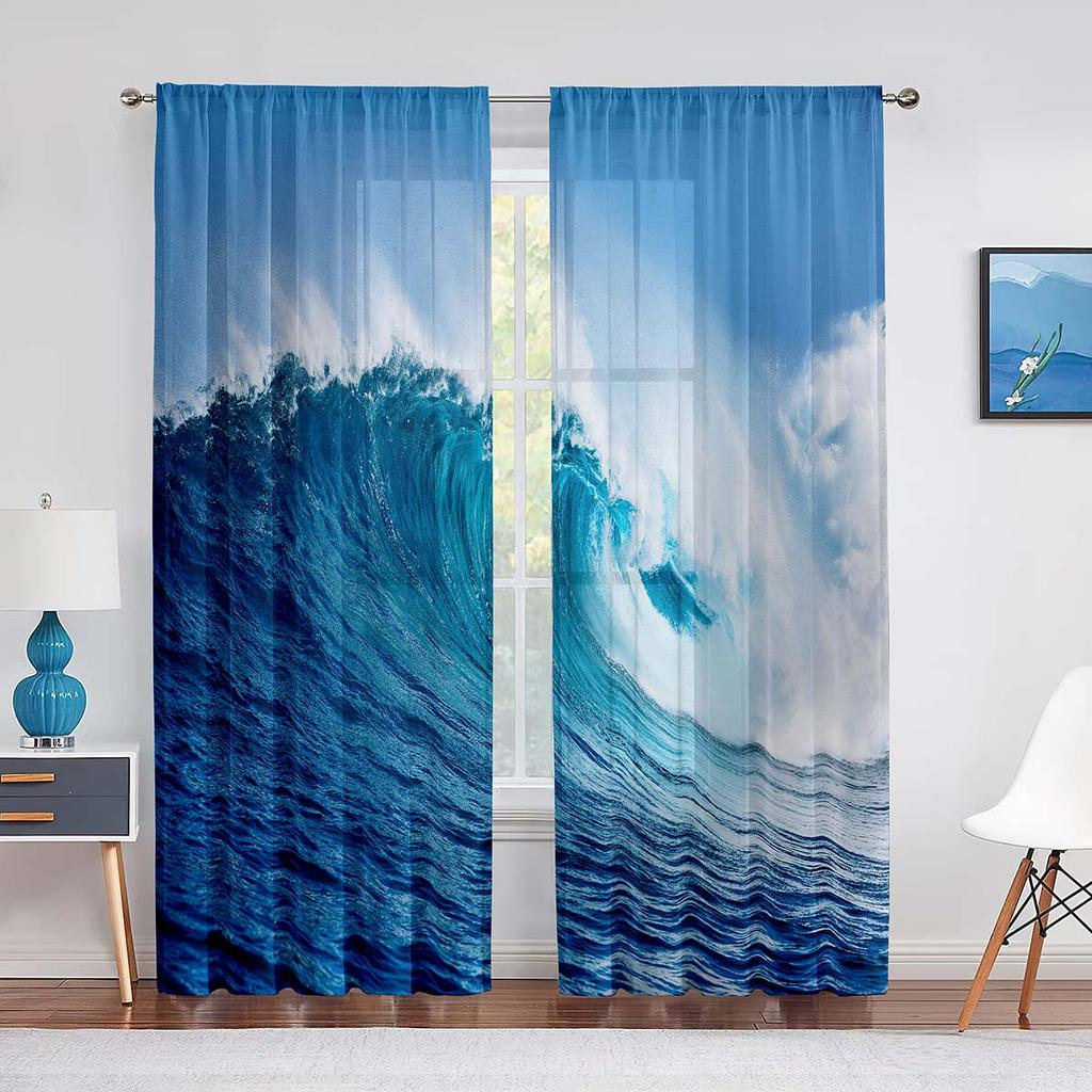 Ozean Meerwasser Sommer Tropisch Surfen Wellen Transparente Vorhänge für Wohnzimmer Schlafzimmer Dekor Fenster Chiffon Voiles Tüll Vorhang