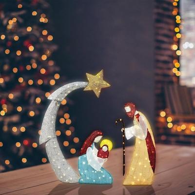 5.5FT Outdoor Lighted Nativity Scene Waterproof With Light Nativity Scene Christmas Decoration Yard Decoration Easter