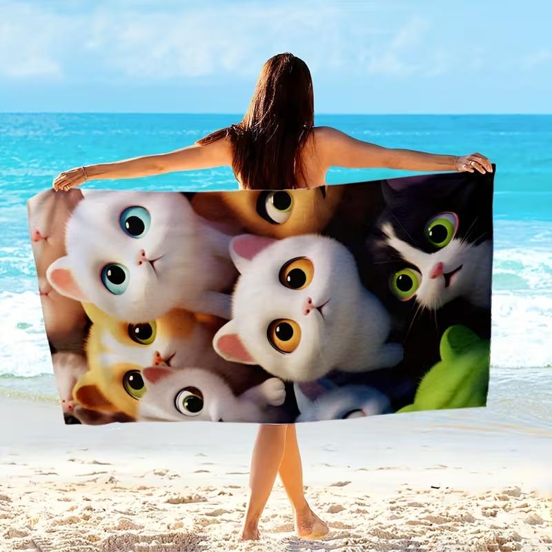 Cute Cartoon Cat Super Absorbent Towel Breathable Large Beach Soft and Lightweight Quick Drying Towel Camping and Travel Towels