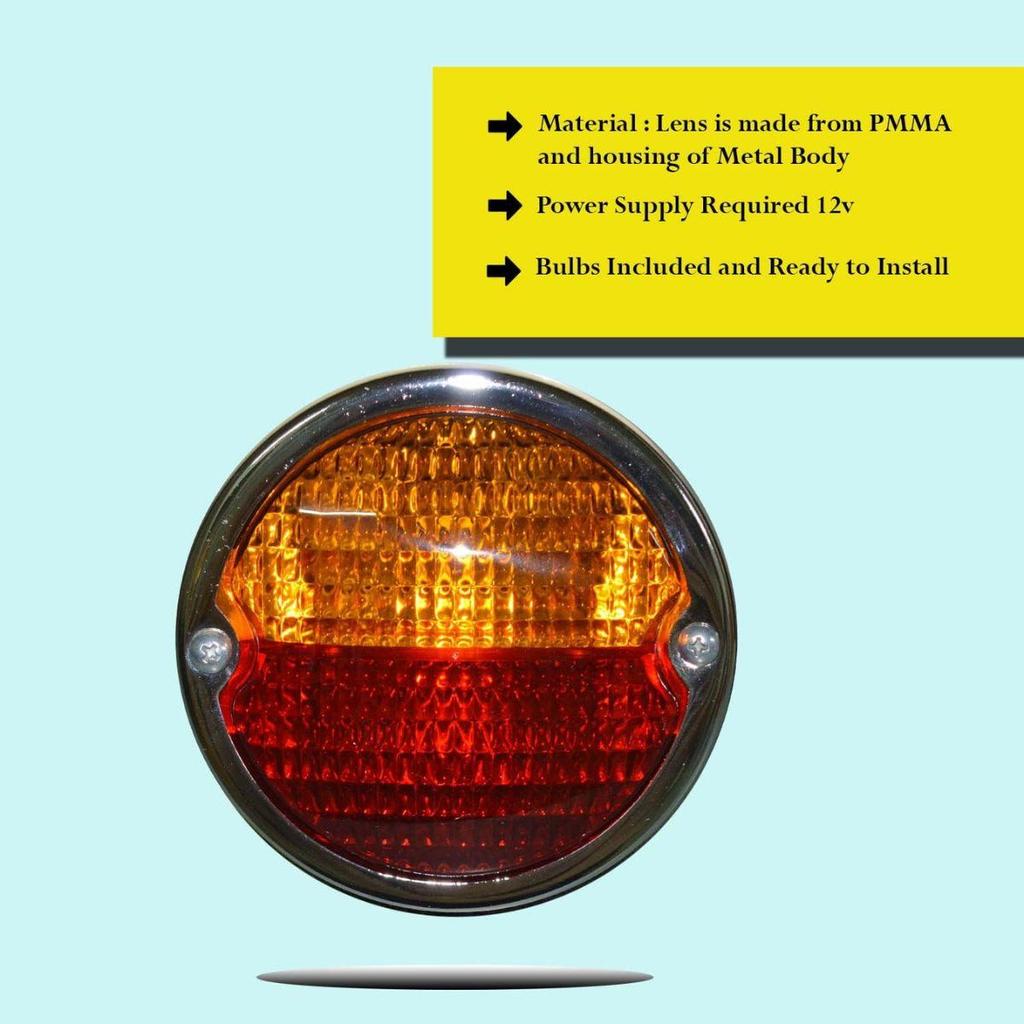 APSMOTIV Vintage Duolamp Tail Light Chrome 12V Rear Stop & License Plate Real Light Red/Amber Lens for Ford A Rat Harley 1950 Dodge Truck Classic