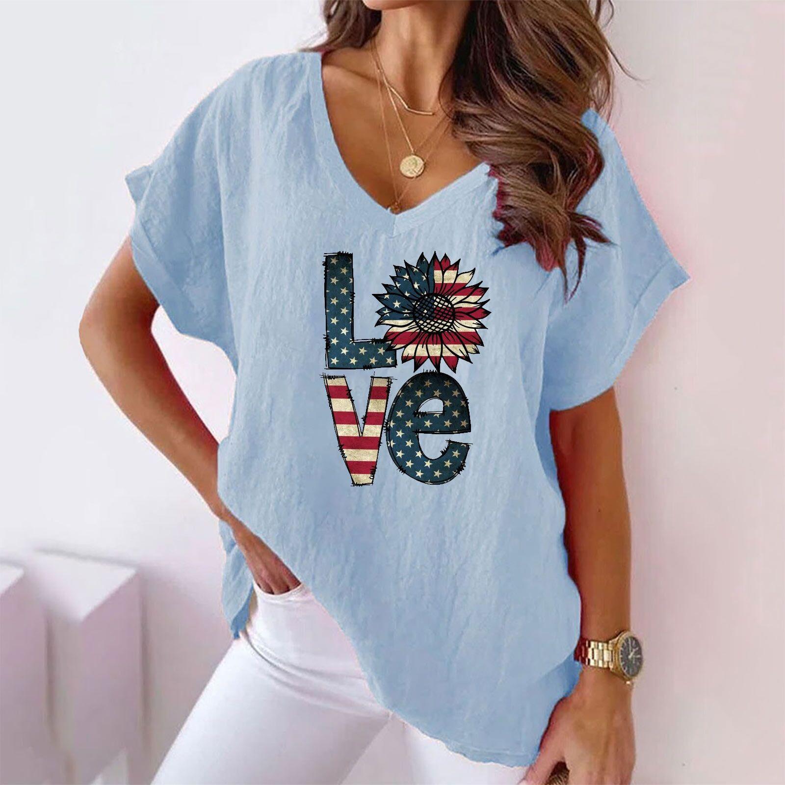 

Лето 2023, женская футболка с принтом, свободная повседневная футболка с круглым вырезом и коротким рукавом s синий