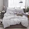 Plaid Bedding Set Soft Microfiber 4‑Piece Duvet Cover Set Modern Grid Pattern Bed Linen for Bedroom Home Decor