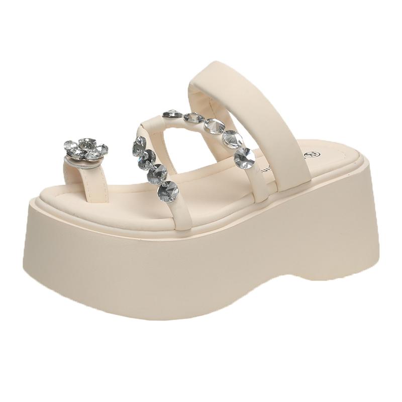 

Модные летние женские тапочки с кристаллами на платформе высотой 8 см, модные шлепанцы, сандалии для женщин, повседневные пляжные тапочки на толстой подошве, шлепанцы, женская обувь 34 бежевый