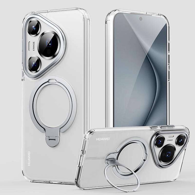 

Магнитный чехол с двумя металлическими кольцами для Huawei Pura 70 Ultra P70 Pro+ Plus, матовый чехол, вращающаяся на 360 градусов подставка для Magsafe For Pura 70 Ultra чистый