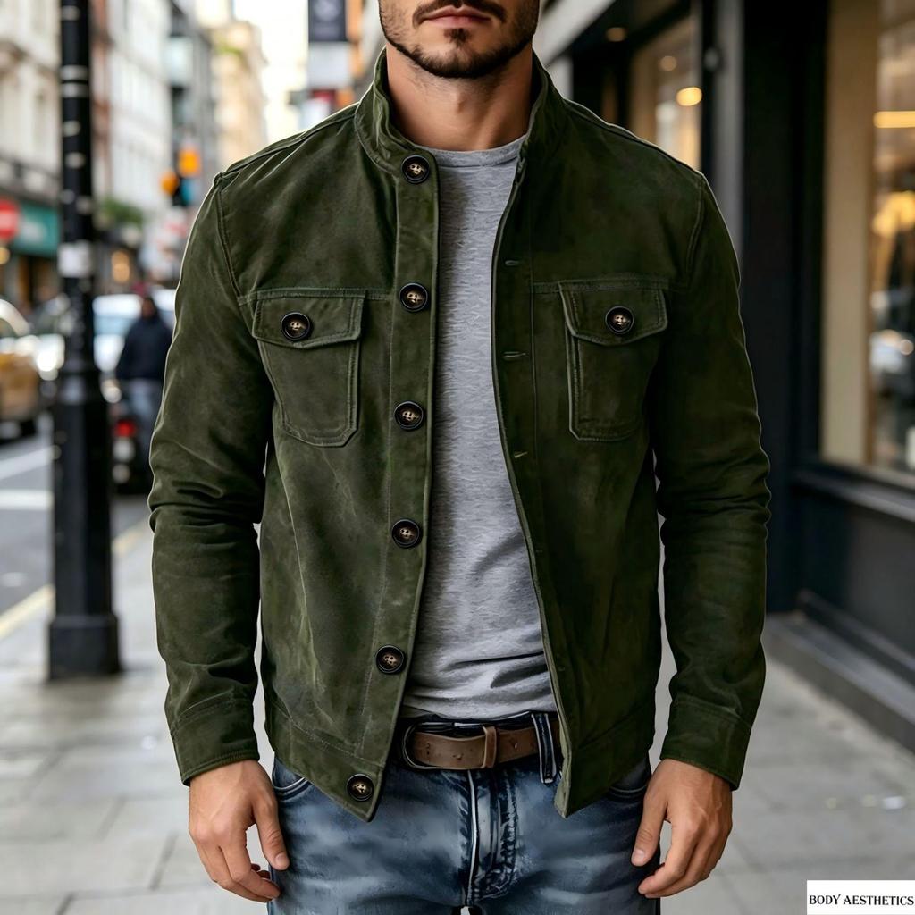 2026 Men's Casual Faux Suede Velvet Jacket - European American Spring/Autumn Style