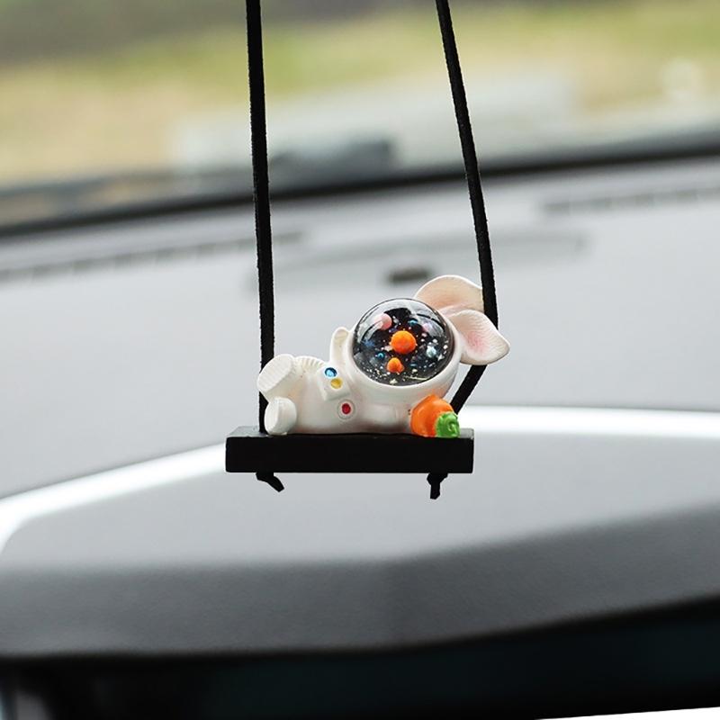 Swing Astronaut Shaped Car Pendant Cartoon Car Rear View Mirrors Hanging Ornaments Resin Interior Decoration