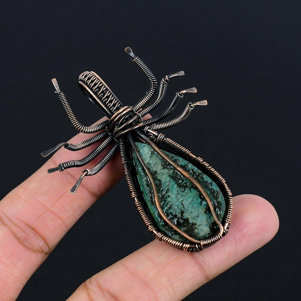 Blue Turquoise Handmade Gemstone Pendant, 999 Copper Wire Wrapped Antique Jewelry Pendant, For Engagement Gift
