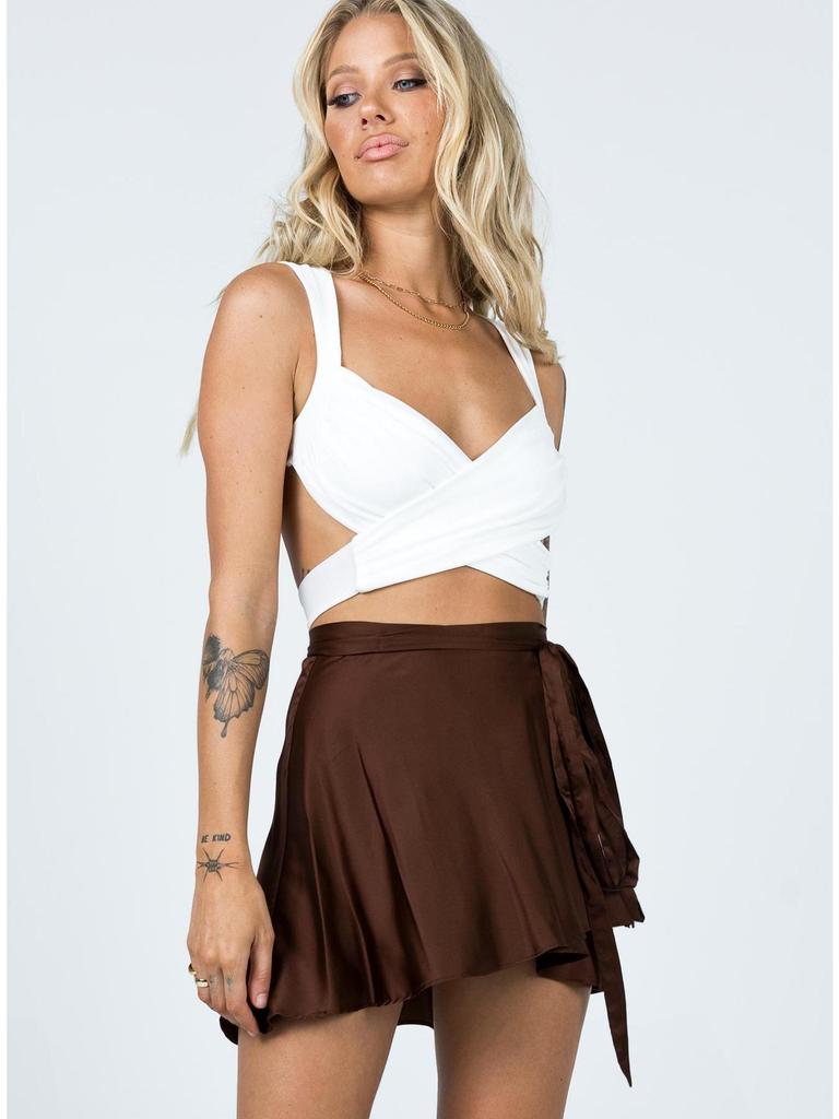 Einfarbiger Rock mit hoher Taille, modischer, einteiliger Schnür-Kurzrock, Chiffon-Satin-umwickelter Minirock