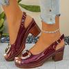 Elegante Dames Peep Toe Pumps Lente Zomer 2025 Lakleer Achterband Hoge Hakken Schoenen Vrouw Plus Size Metalen Gesp Sandalen