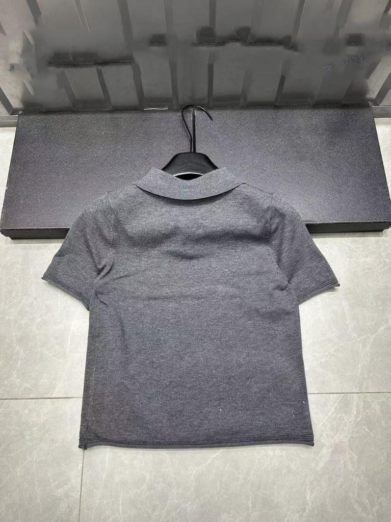 European Style 2026 Early Spring Letter Pocket Knit Lapel Short Sleeve Versatile Casual Top