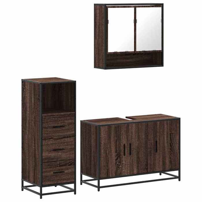VidaXL Ensemble De Meubles De Salle De Bain 3 Pcs Chêne Marron, Armoire De Salle De Bain, Armoire De Rangement De Toilette, 3301044